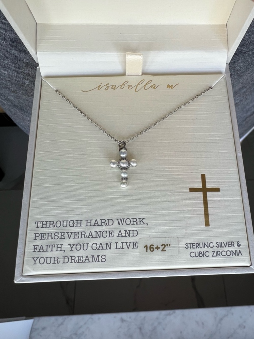Isabella M Sterling Silver Cross Necklace with Pearl Accents - Silver